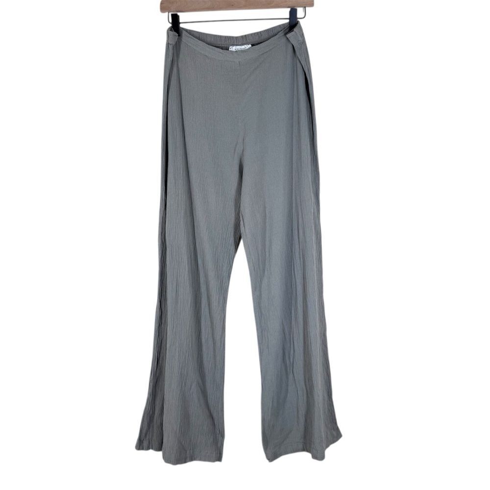 Bryn Walker 100% Cotton Crinkle Pants Wide Leg Lightweight In Green Size Small